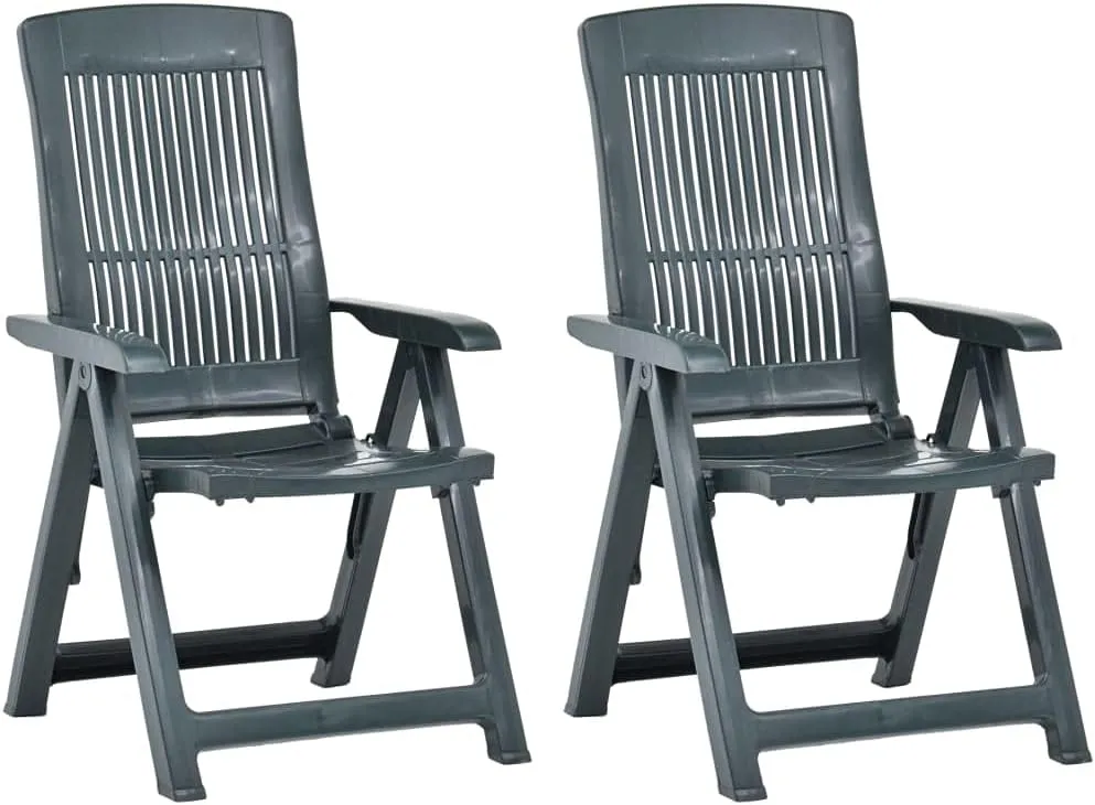 2 Pack Patio Reclining Chairs Green Plastic Adjustable Backrest Foldable Outdoor Lounge Chairs for Poolside Sunbathing Lawn Backyard Relaxation