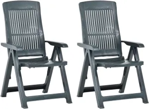 2 Pack Patio Reclining Chairs Green Plastic Adjustable Backrest Foldable Outdoor Lounge Chairs for Poolside Sunbathing Lawn Backyard Relaxation