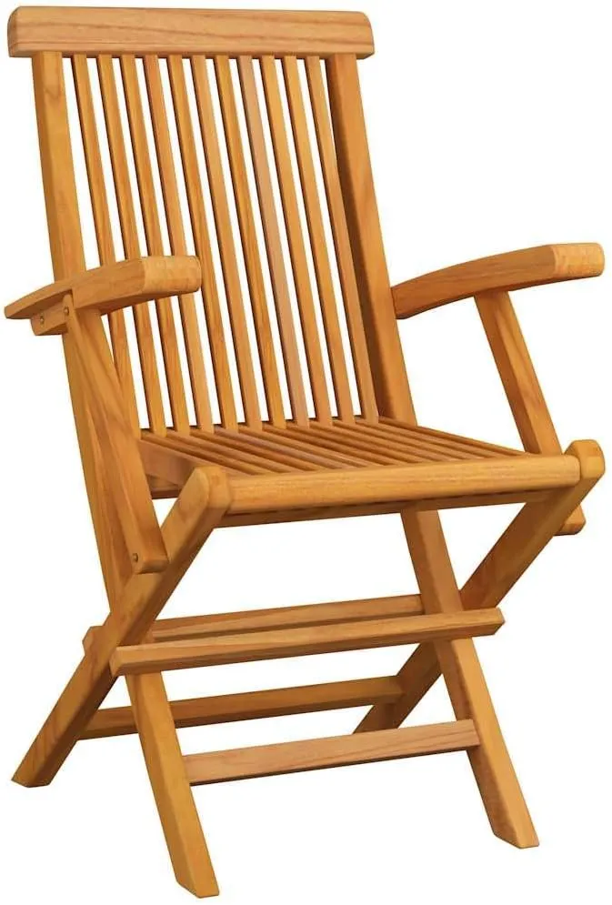 2 Pcs Foldable Patio Chairs with Gray Cushions Solid Teak Wood Outdoor Seating for Garden Terrace Deck Backyard