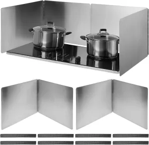 2 Pcs Grease Splatter Guards, 2-Sided Oil Splash Boards for Stove, Foldable Stainless Steel Backsplash, Anti-grease Frying Pan Splatter Guards, Cooking Heat Insulation Boards, 15.7×15.7×11.8"