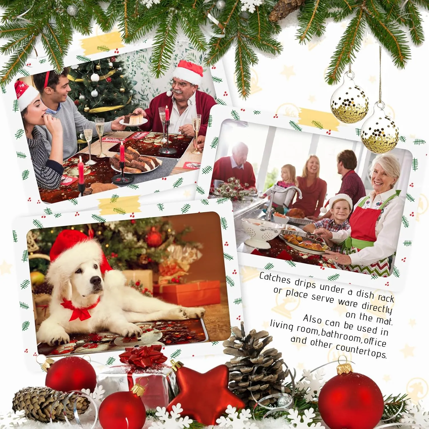 2 Pcs XXL Christmas Dish Drying Mat,Absorbent Microfiber Mats with Santa Claus Snowman Pattern,Large 24 x 17" Dishes Drainer Pad for Xmas Decoration,Winter Festival,Kitchen Counter,Coffee Countertops