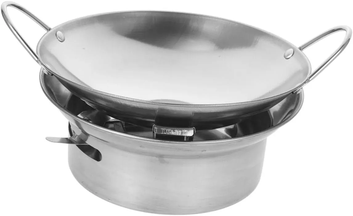 2-piece Stainless Steel Dry Pot Set Hot Pot Grill Camping Portable Kitchenware for Outdoor Indoor Use