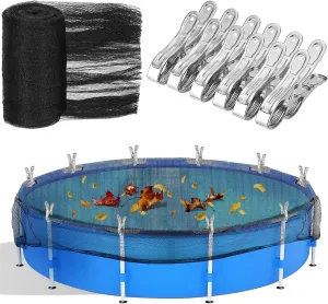 20 Feet Round Leaf Net Cover for Above Ground Pool, Winter Cover Mesh Cover with 12 Pcs Large Metal Clips，Pool Safety Net Fits 18FT Above Ground Pools, Keeps Leaves Out of Your Pool