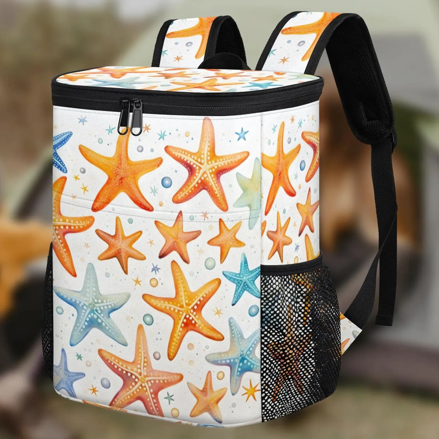 20-Hour Insulated Backpack Cooler Waves Abstract Leakproof Cooler Bag Portable Cooler Backpack
