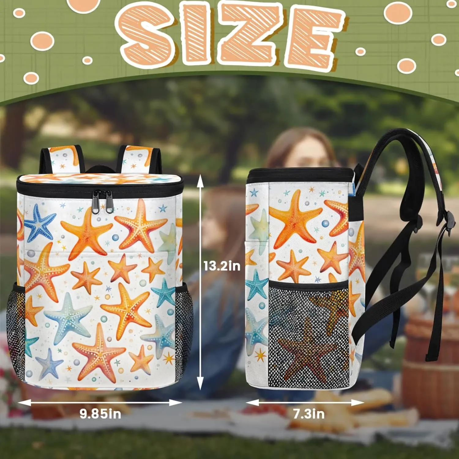 20-Hour Insulated Backpack Cooler Waves Abstract Leakproof Cooler Bag Portable Cooler Backpack