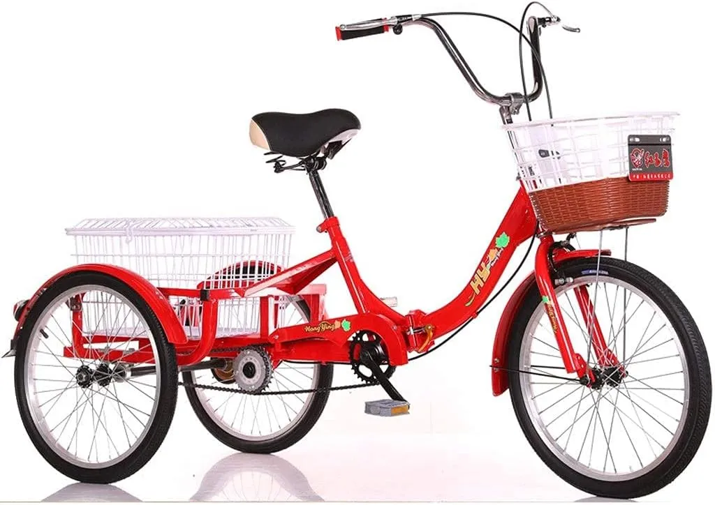 20inch Foldable 3 Wheel Bicycle Adult Tricycle Seniors Cruiser Bikes Trike Pedal with Adjust Seat Double Braking System and Cargo Basket for Women Men
