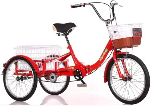 20inch Foldable 3 Wheel Bicycle Adult Tricycle Seniors Cruiser Bikes Trike Pedal with Adjust Seat Double Braking System and Cargo Basket for Women Men