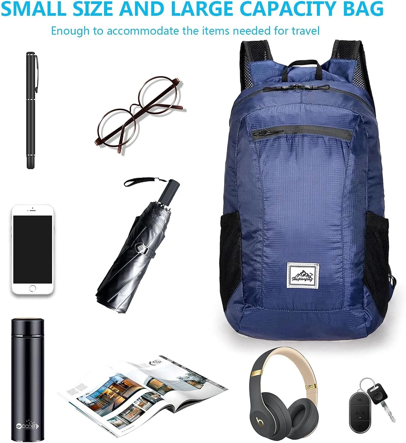 20L Foldable Backpack,Waterproof Packable Ultra Lightweight Hiking Backpack,For Men Women Travel Camping Outdoor Backpack-Navy blue