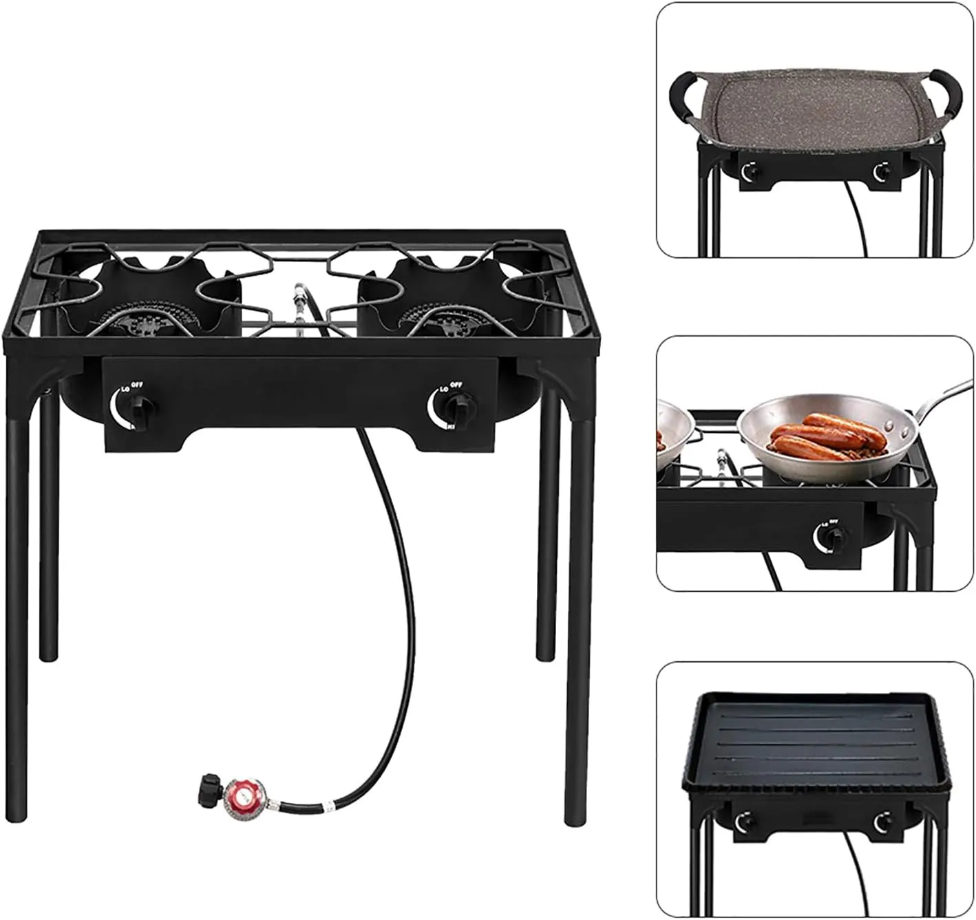 225000-BTU 3 Burner Propane Stove 0-20 Psi Adjustable High Pressure Propane Gas Cooker Outdoor Camp Stove Portable Cast Iron Patio Cooking Burner for Outdoor Kitchen Hunting Backyard