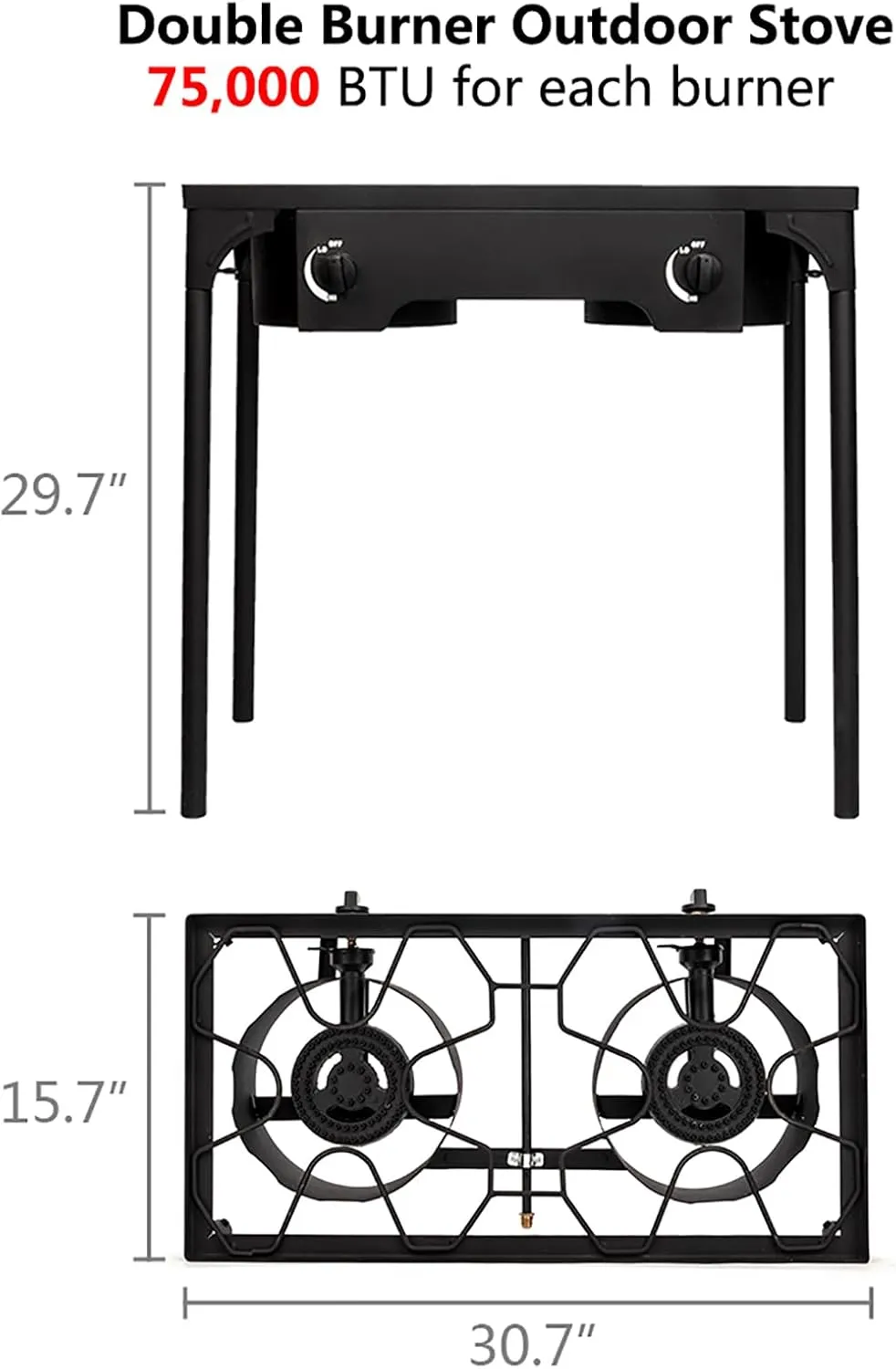 225000-BTU 3 Burner Propane Stove 0-20 Psi Adjustable High Pressure Propane Gas Cooker Outdoor Camp Stove Portable Cast Iron Patio Cooking Burner for Outdoor Kitchen Hunting Backyard