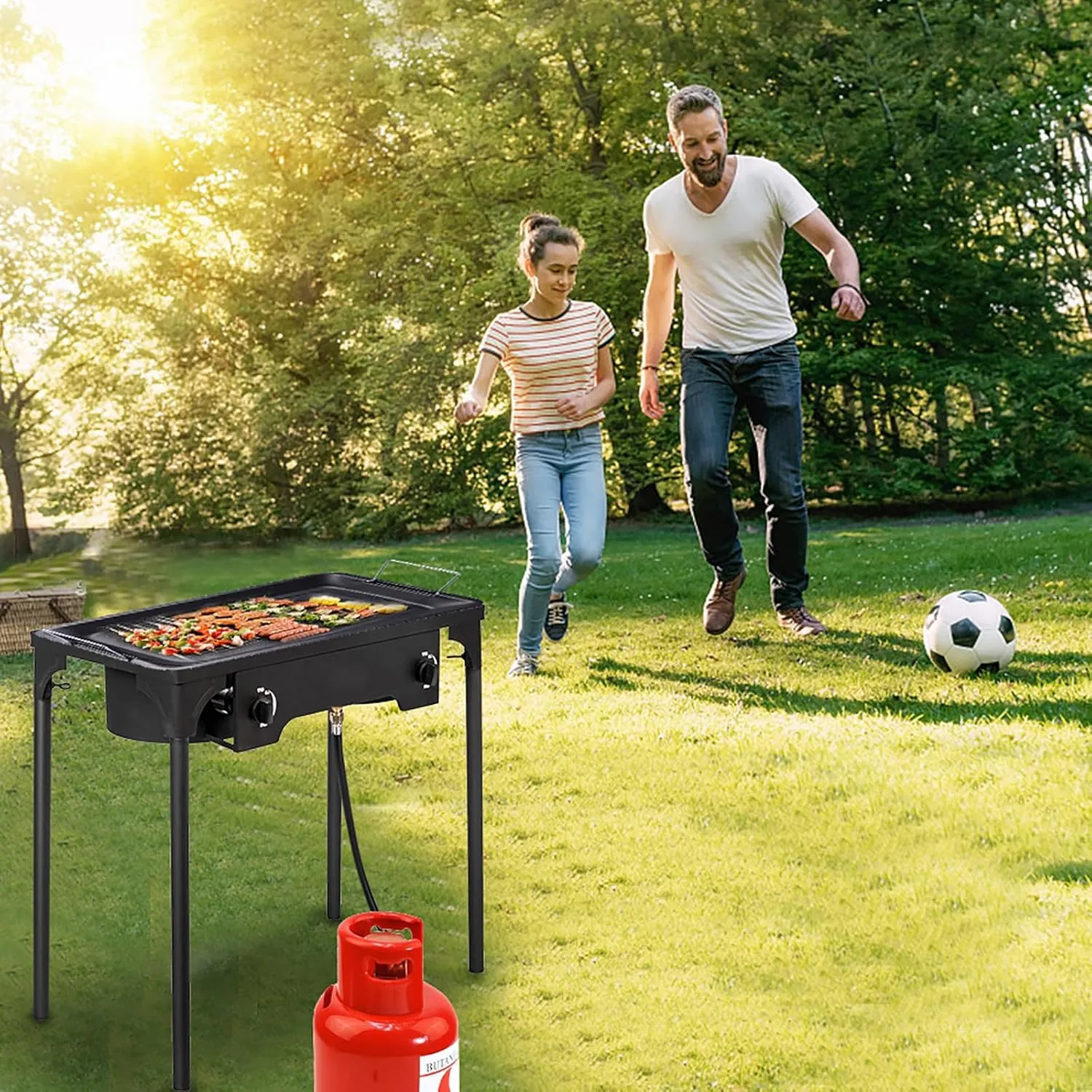 225000-BTU 3 Burner Propane Stove 0-20 Psi Adjustable High Pressure Propane Gas Cooker Outdoor Camp Stove Portable Cast Iron Patio Cooking Burner for Outdoor Kitchen Hunting Backyard