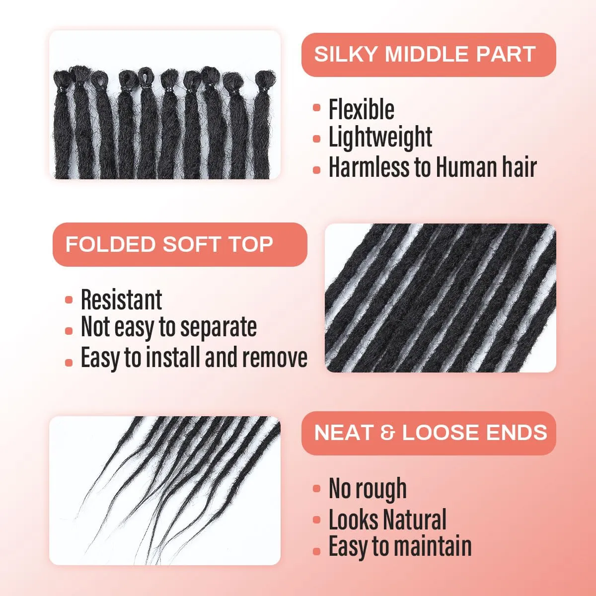 24 inch Black Dreadlock Extensions, 30 pcs Single Ended Thin 0.6cm Dreads Extensions, Synthetic Dreadlock Extensions Reggae Hippie Crochet Dreads for Women