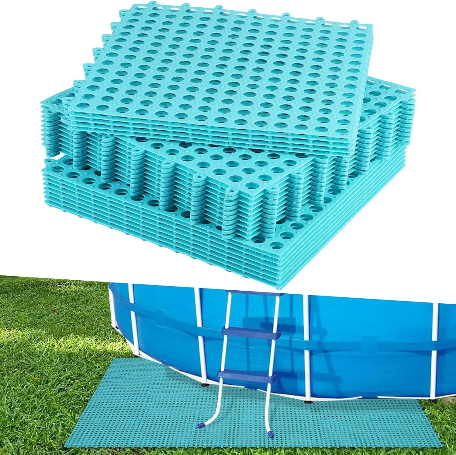24 PCS Outdoor Pool Drainage Mat Pool Floor Protector Mat Above Ground Pool Deck to Keep Dirt and Grass Out of Pool (11.8 * 11.8inch)