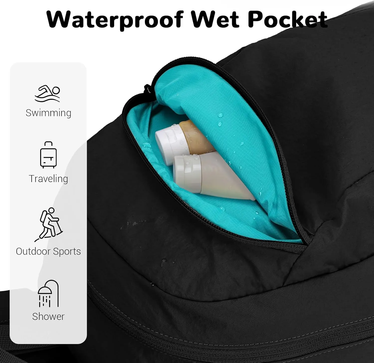 25L Foldable Hiking Backpack for Men Women, Gym Backpack with Wet Pocket, Small Packable Collapsible Daypack, Black