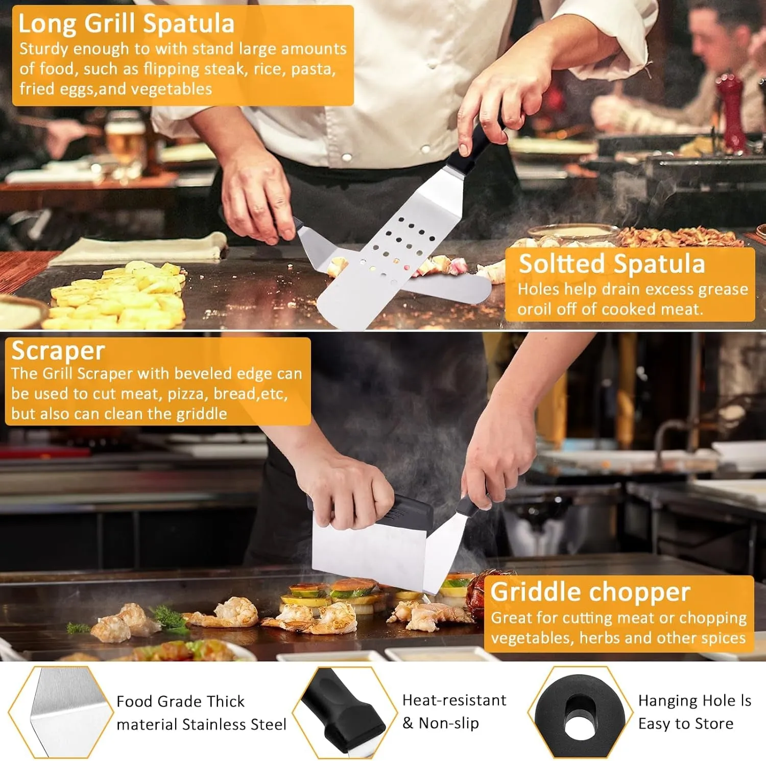 29PCS Blackstone Griddle Accessories Kit with Burger Press, Flat Top Grilling Accessories Set for Blackstone and Camp Chef, Metal Grill BBQ Enlarged Spatulas Set with Scraper, Carry Bag for Outdoor