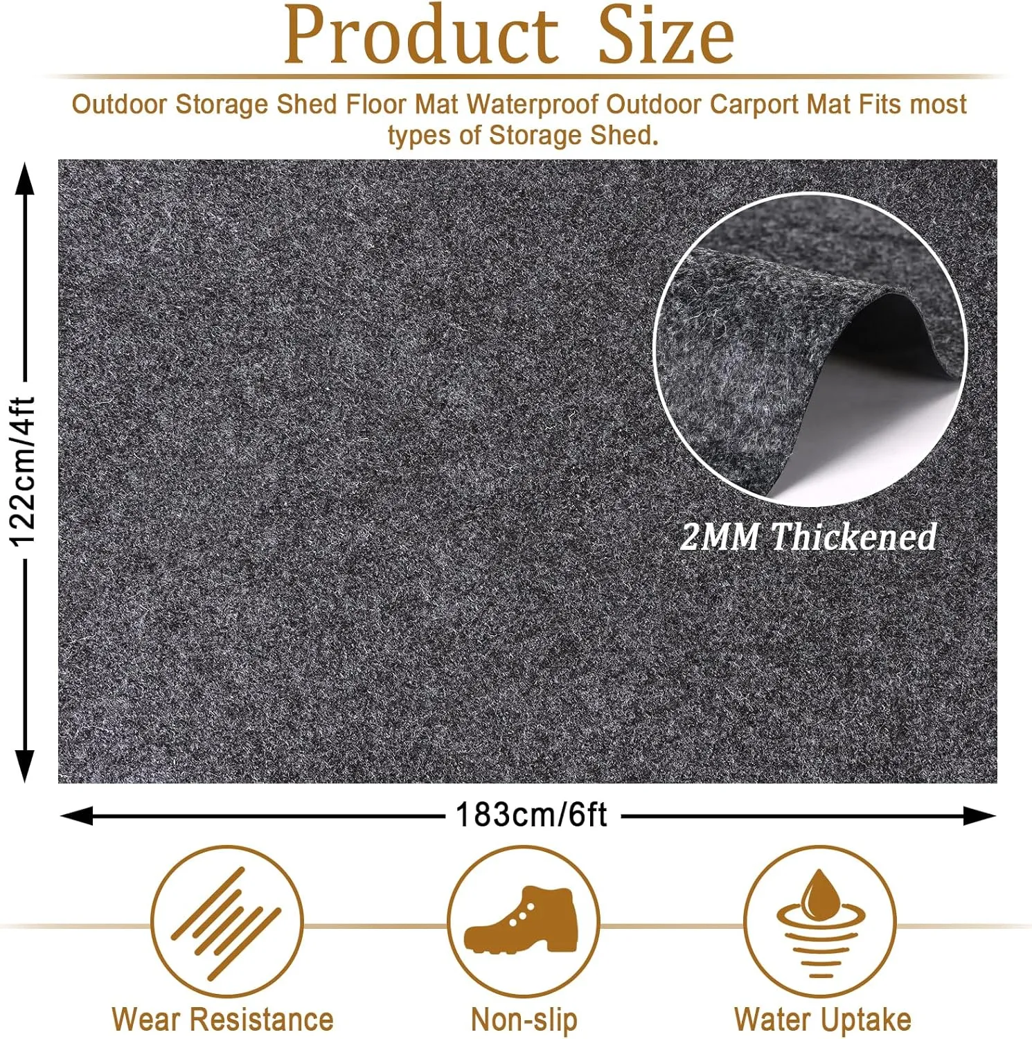 2MM Thickened Outdoor Storage Shed Floor Mat Waterproof, 6 x 4 FT Washable Garden Shed Flooring Pad, Soft Furniture Patio Floor Covering Carport dust proofing Oil Mat-Tool Shed Not Include