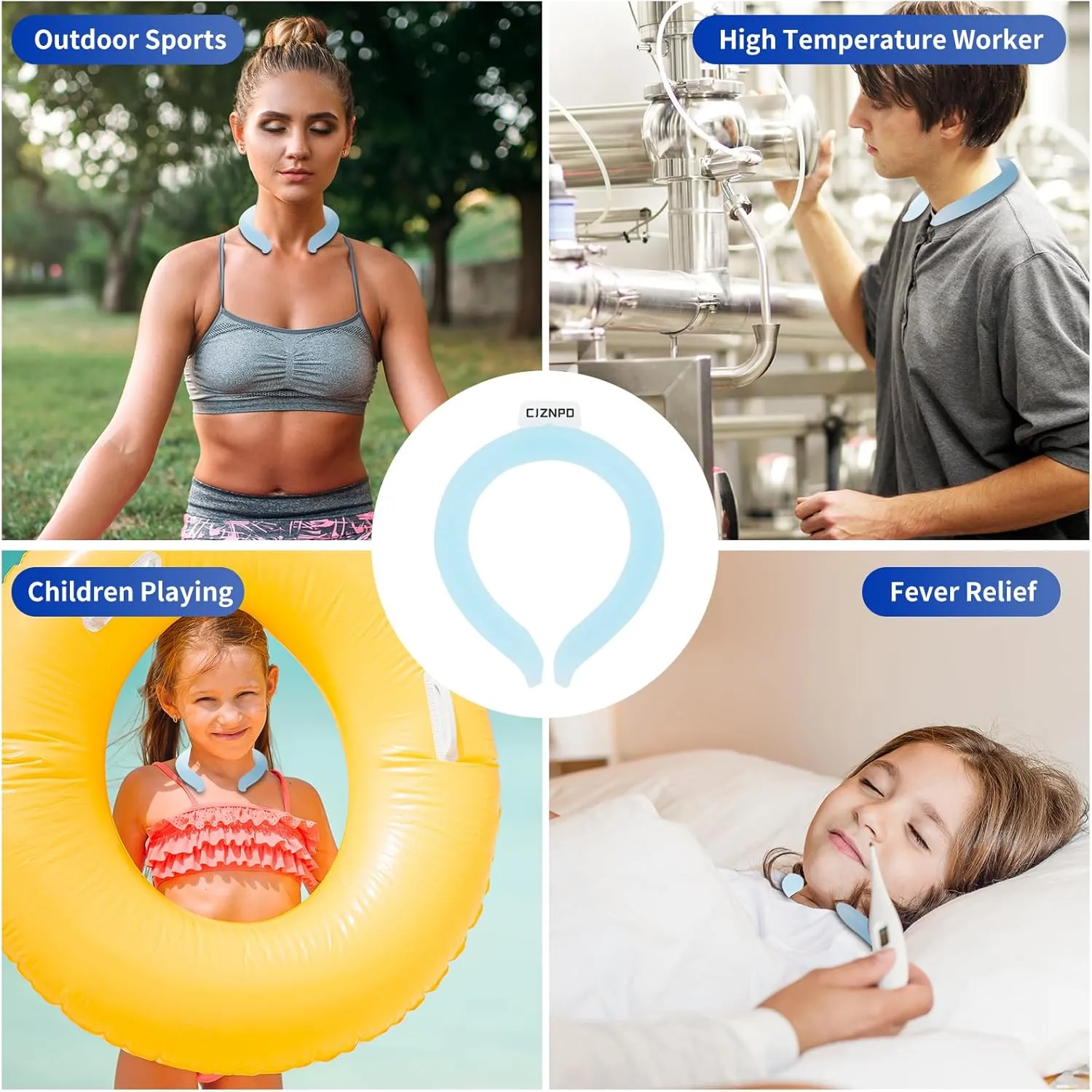 2PCS. Neck Cooler Ice Ring with Insulated Bag. Wearable Head Shoulder Cooling Tube for Hot Weather, Gel Ice Collar for Outdoor Workers, Sports. Reusable Cool Wraps. (Rose Blue)