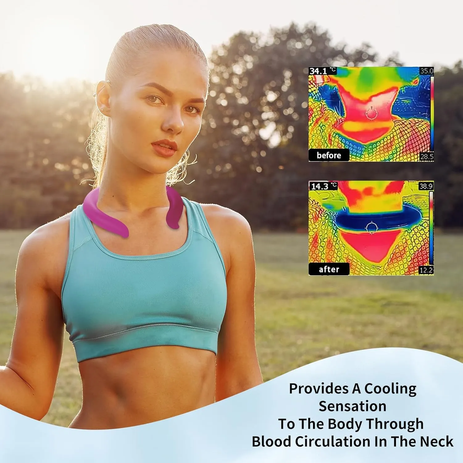 2PCS. Neck Cooler Ice Ring with Insulated Bag. Wearable Head Shoulder Cooling Tube for Hot Weather, Gel Ice Collar for Outdoor Workers, Sports. Reusable Cool Wraps. (Rose Blue)