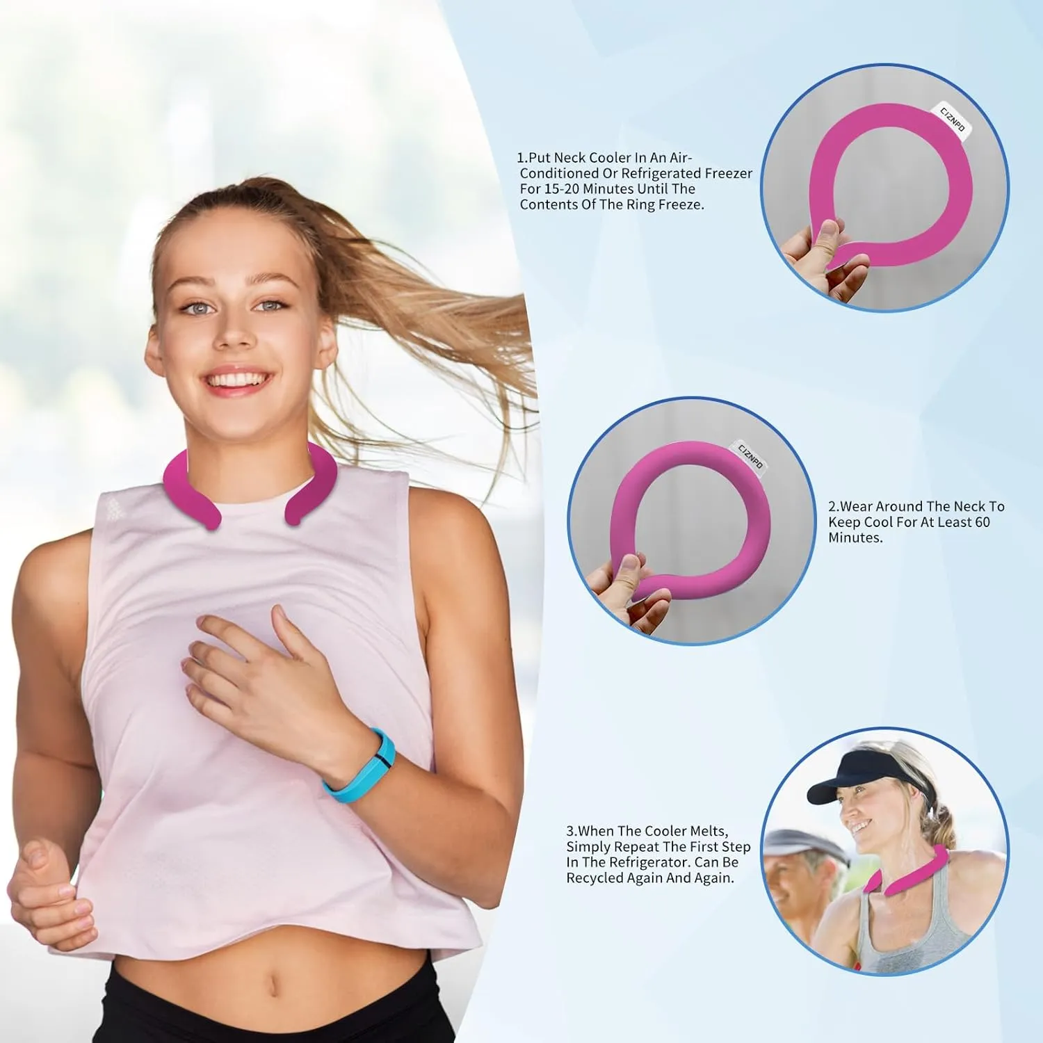 2PCS. Neck Cooler Ice Ring with Insulated Bag. Wearable Head Shoulder Cooling Tube for Hot Weather, Gel Ice Collar for Outdoor Workers, Sports. Reusable Cool Wraps. (Rose Blue)