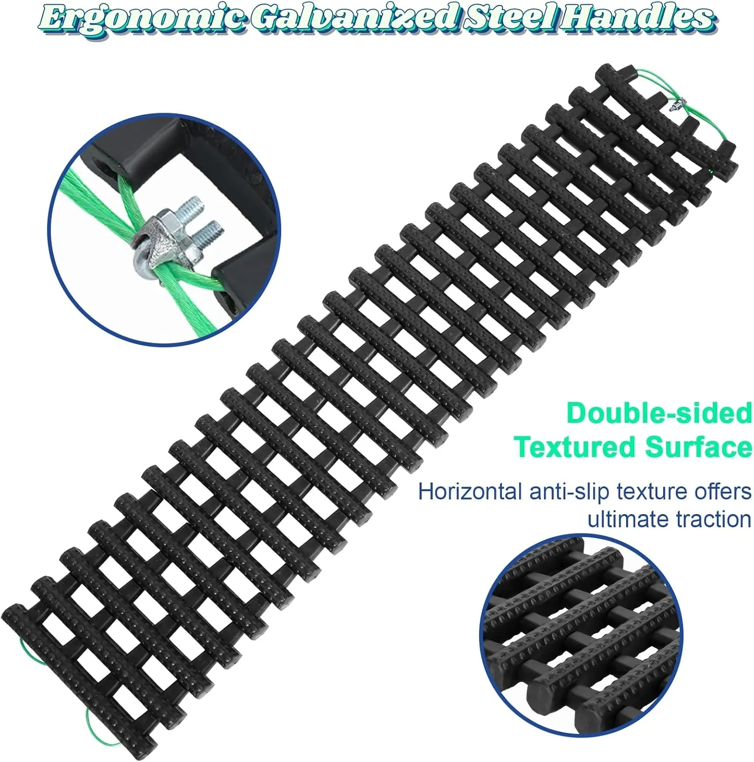 2Pcs Snow Tire Traction Mat with Portable Handle Bag, Off Road Vehicle Tire Recovery Traction Pad, SUV Truck Van Emergency Tire Traction Rubber Ladder for Snow, Ice, Mud, and Sand Black 100cm