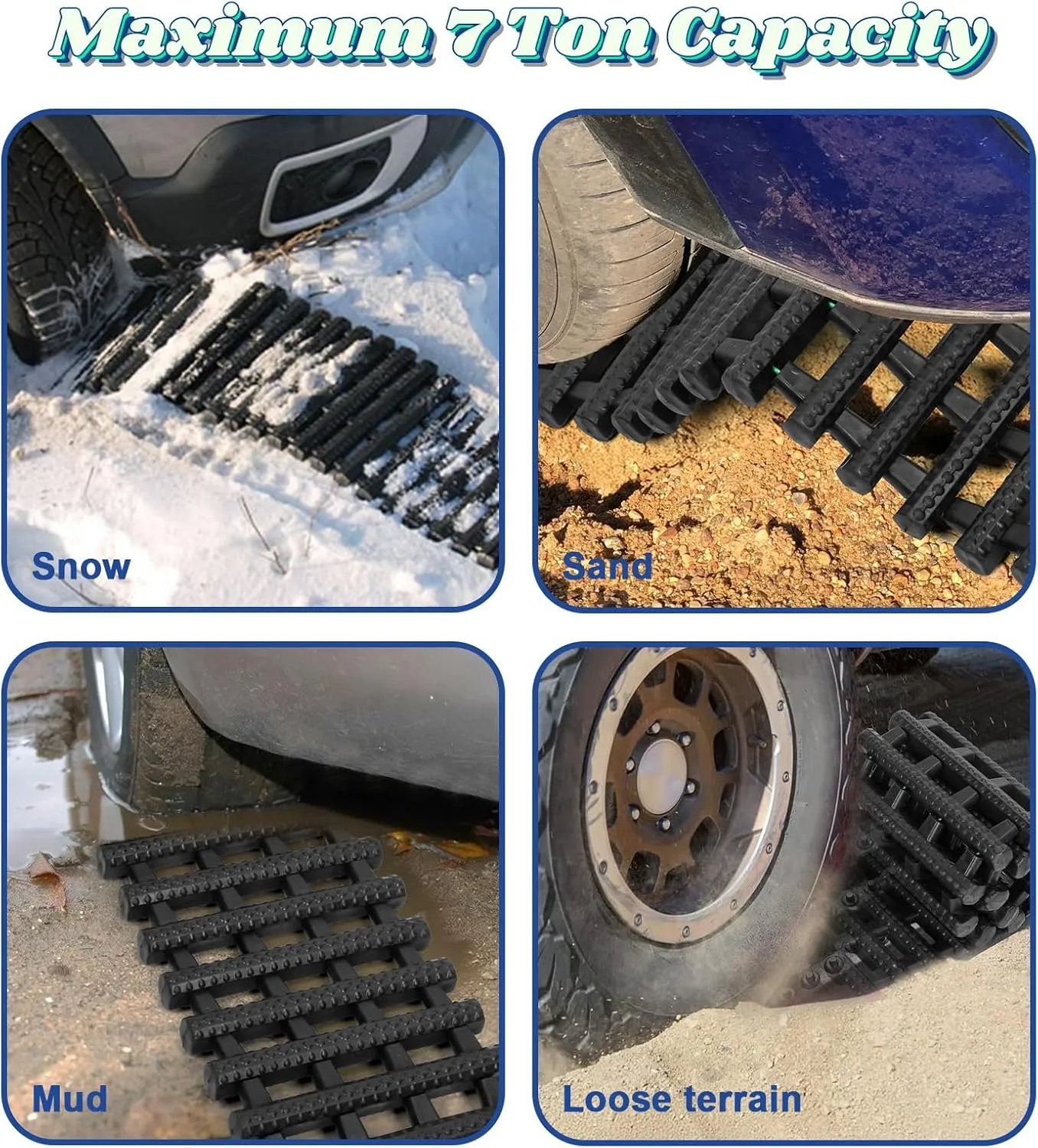 2Pcs Snow Tire Traction Mat with Portable Handle Bag, Off Road Vehicle Tire Recovery Traction Pad, SUV Truck Van Emergency Tire Traction Rubber Ladder for Snow, Ice, Mud, and Sand Black 100cm
