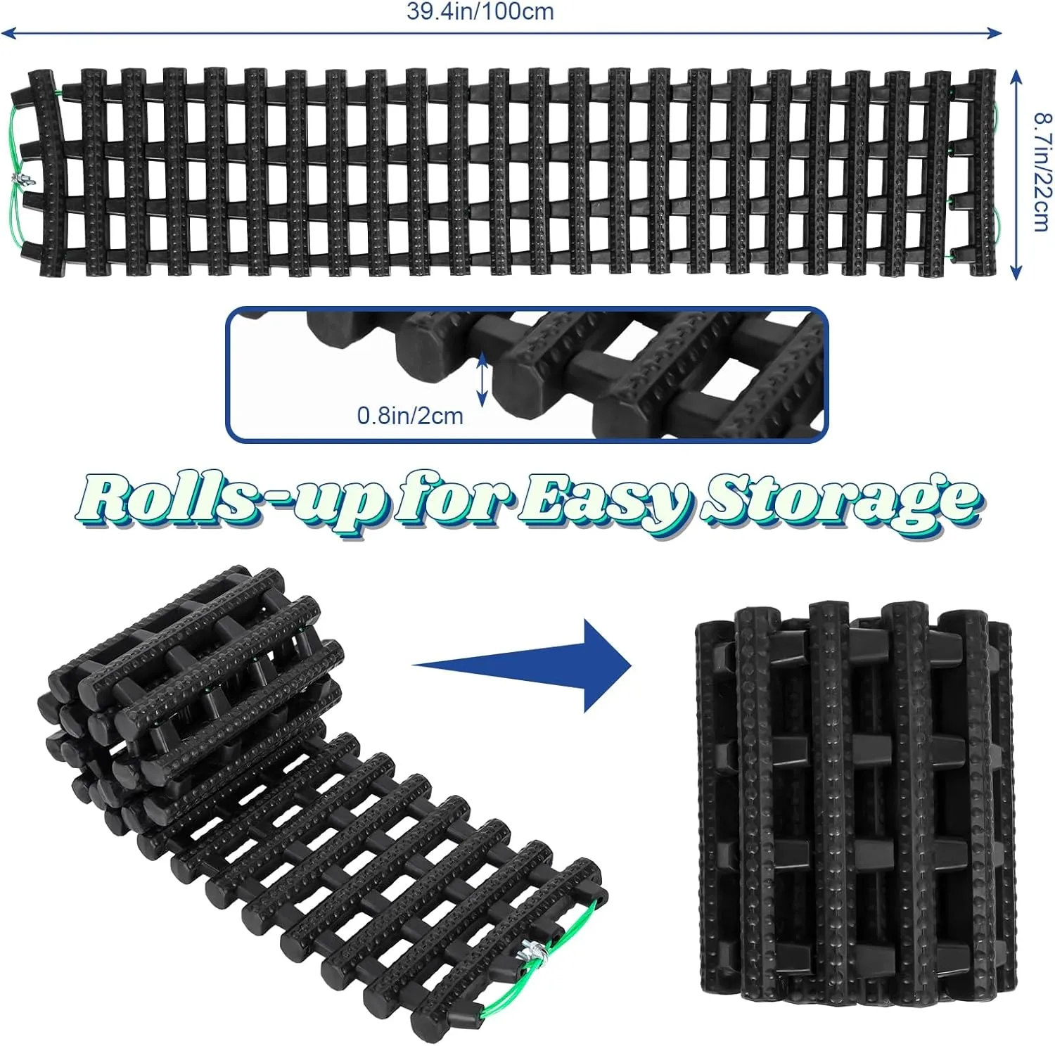 2Pcs Snow Tire Traction Mat with Portable Handle Bag, Off Road Vehicle Tire Recovery Traction Pad, SUV Truck Van Emergency Tire Traction Rubber Ladder for Snow, Ice, Mud, and Sand Black 100cm
