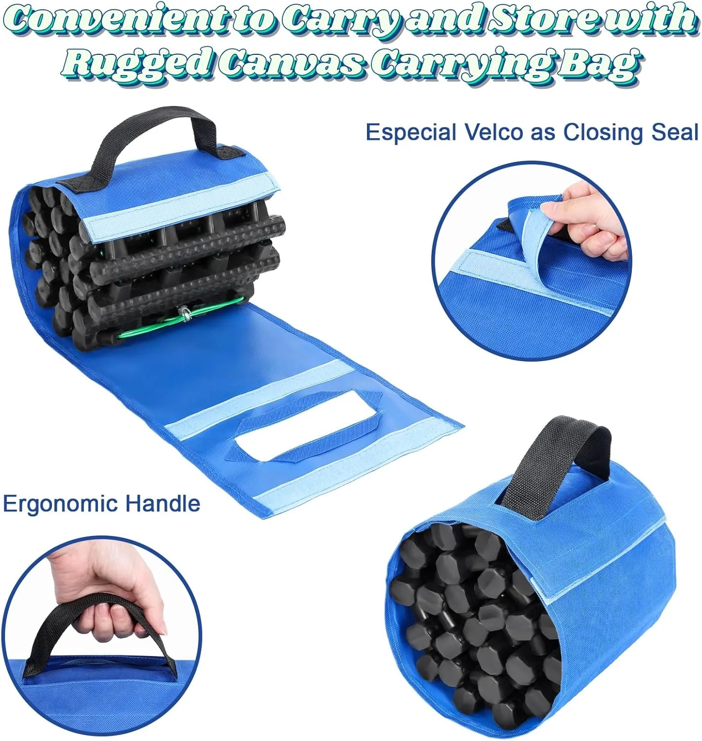 2Pcs Snow Tire Traction Mat with Portable Handle Bag, Off Road Vehicle Tire Recovery Traction Pad, SUV Truck Van Emergency Tire Traction Rubber Ladder for Snow, Ice, Mud, and Sand Black 100cm