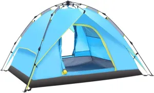3-4 Person Camping Tent 60 Seconds Set Up Tent Pop Up Outdoor Sports Tent Camping Sun Shelters Instant Cabin Tent Advanced Venting Design (Blue)