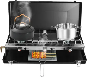 3-Burner Propane Foldable Camping Stove, 4.5Kw Portable Camping Grill/Stove with a Removable Grid, a Tray, 3 Adjustable Burners, for Camping, Tailgating, BBQ(9.92 lbs)