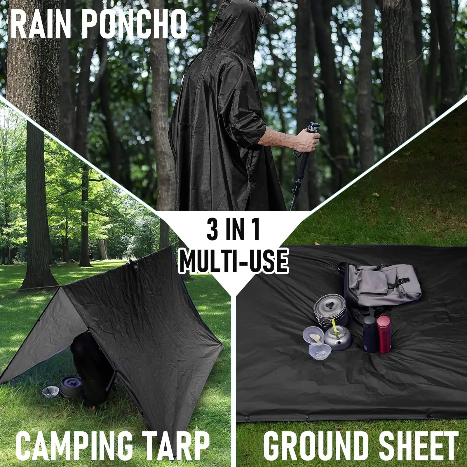 3-in-1 Outdoor Military Waterproof Raincoat - Multi-Use Ripstop Hooded Camouflage Rain Poncho