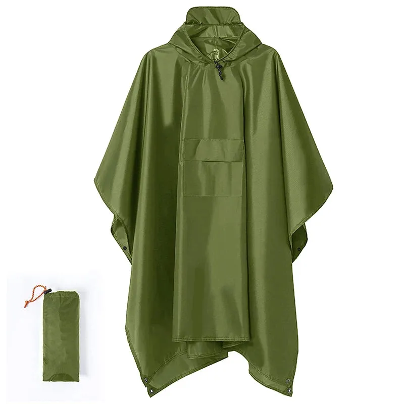 3-in-1 Outdoor Military Waterproof Raincoat - Multi-Use Ripstop Hooded Camouflage Rain Poncho