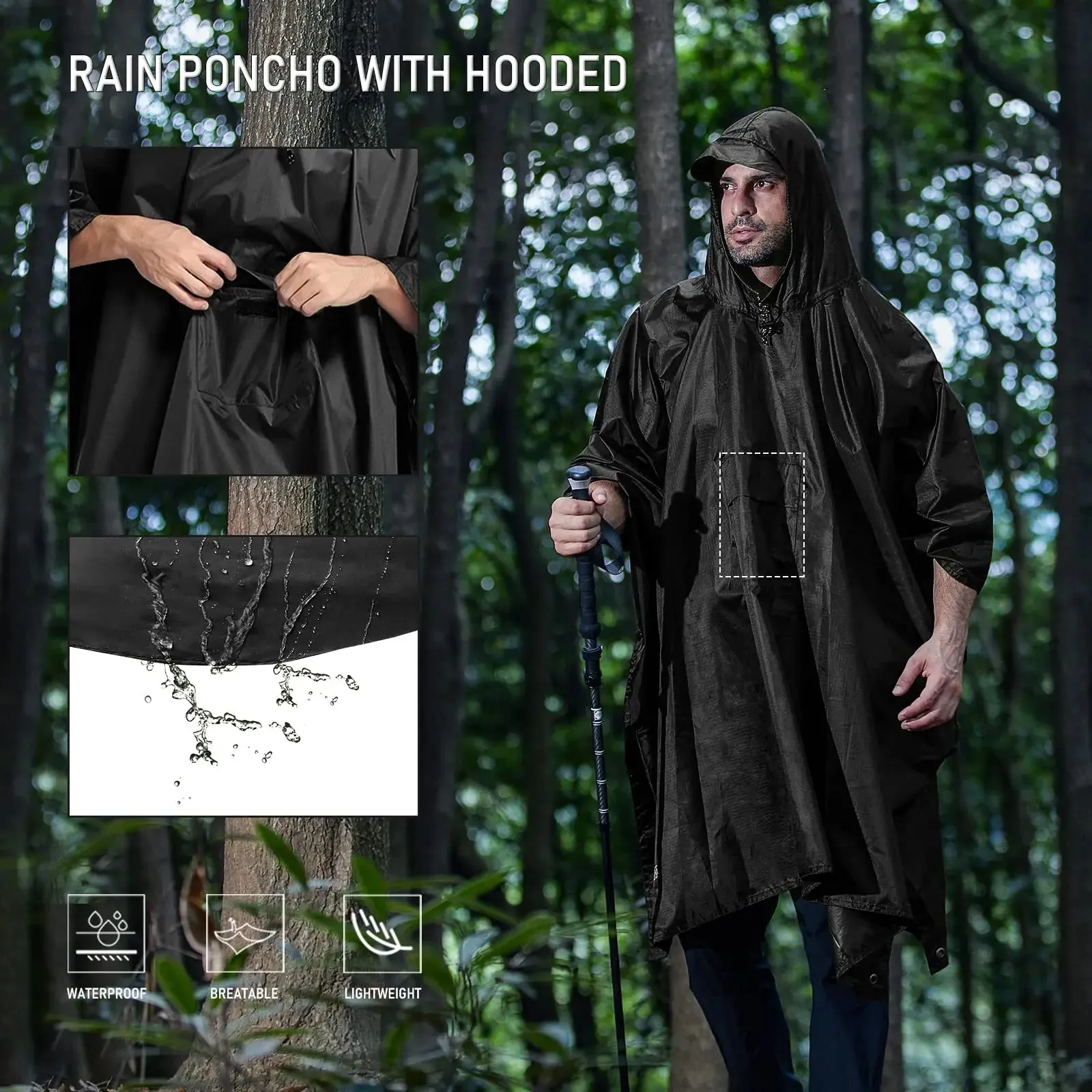 3-in-1 Outdoor Military Waterproof Raincoat - Multi-Use Ripstop Hooded Camouflage Rain Poncho