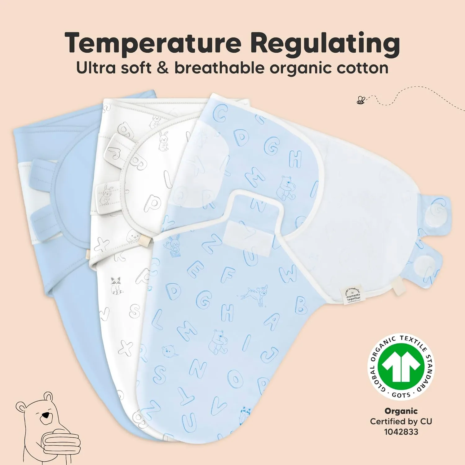 3-Pack Organic Baby Swaddle Sleep Sacks - Swaddles for Newborns, Infant 0-3 Months, Baby Girls, Boys, Soft & Snug Newborn Sleep Sack, Nursery Swaddling Blankets (ABC Land Cloud)