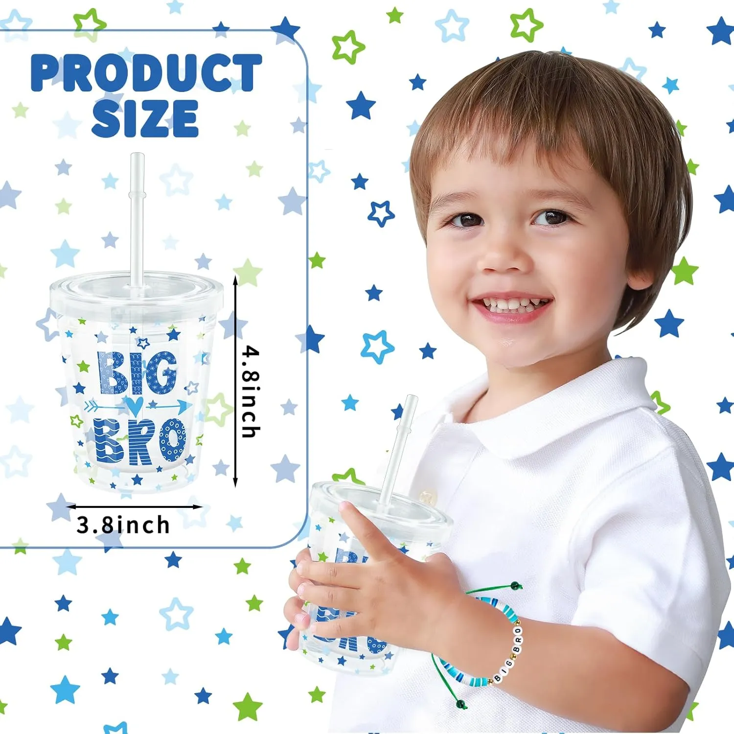 3 Pcs Big Brother Gifts for Boy 12 oz Blue Big Brother Cup Insulated Acrylic Tumbler with Lid and Straw Big Bro Mini Canvas Tote Bag Big Brother Bracelet for Littler Boy