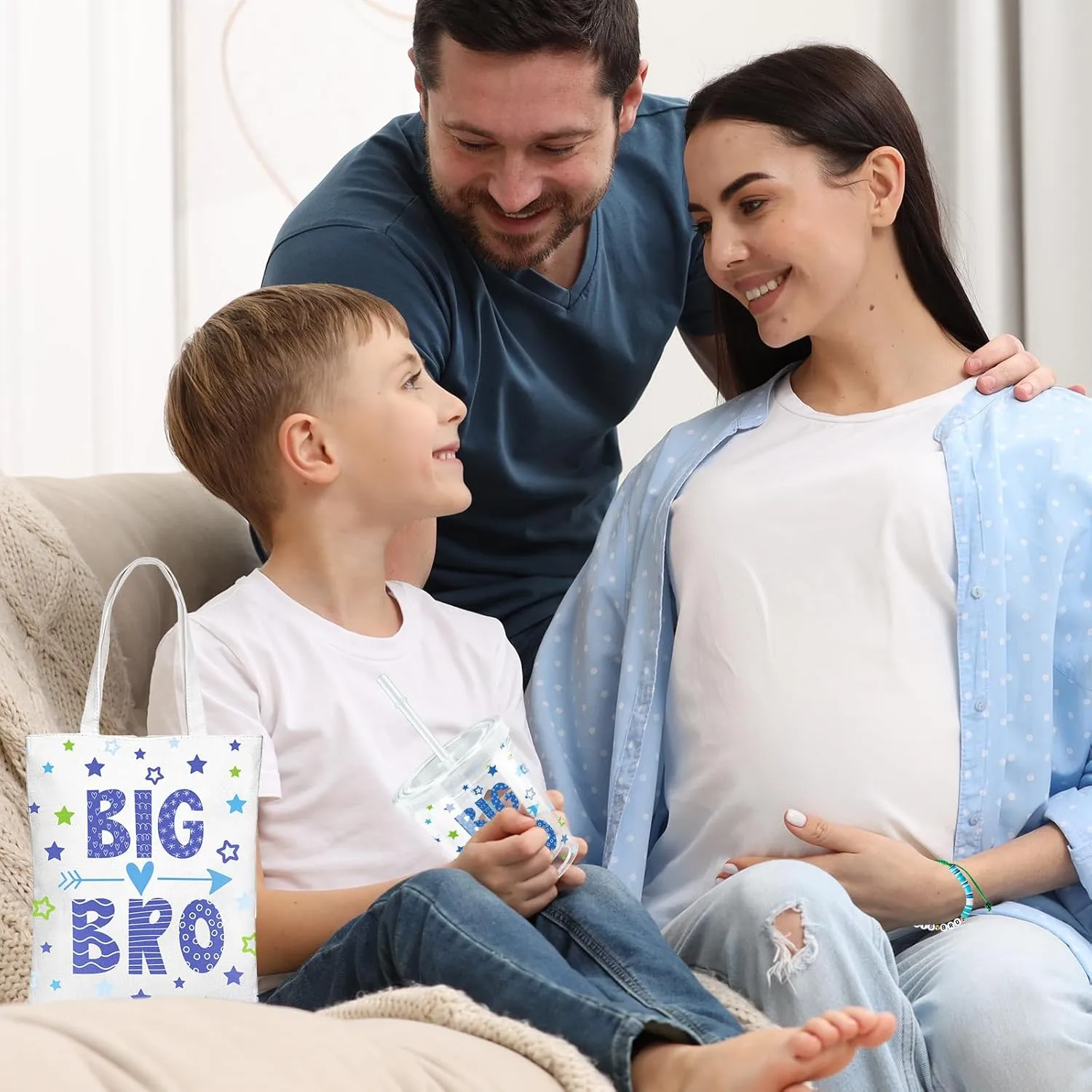 3 Pcs Big Brother Gifts for Boy 12 oz Blue Big Brother Cup Insulated Acrylic Tumbler with Lid and Straw Big Bro Mini Canvas Tote Bag Big Brother Bracelet for Littler Boy