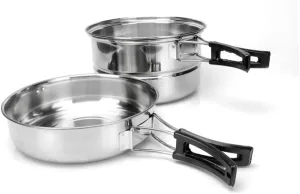 3-Piece Stainless Steel Camping Pot Set Compatible Induction Stove Ready Easy to Carry Cooking Tools for 2-3 People