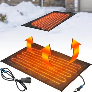 30'' x 60'' Heated Snow Ice Melting Mats No Slip Heated Outdoor Mats Melts up to 3 Inches/h and Ice with 9.84 ft Power Cord for Winter Snow Removal Stairs Steps Driveway Walkway Decks Sidewalk