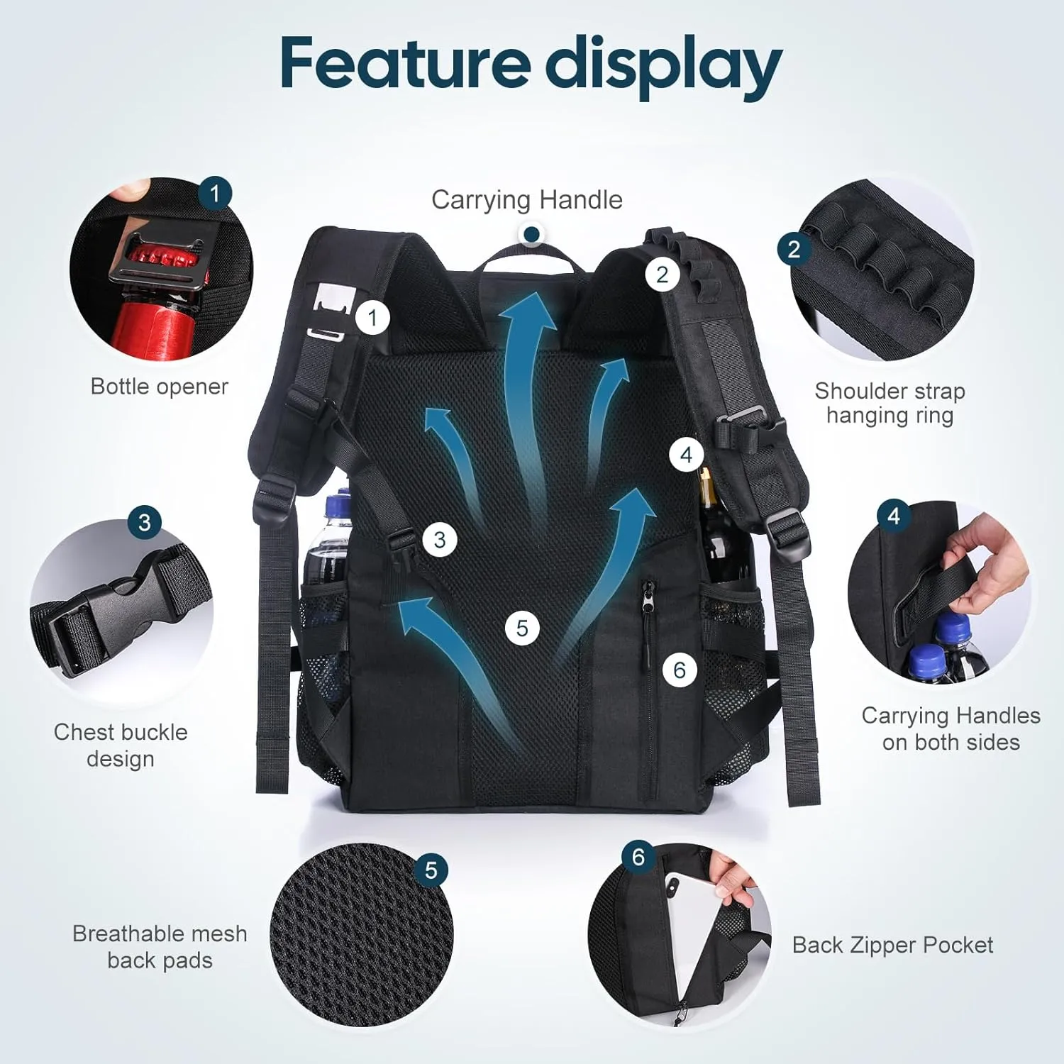 30/42 Cans Cooler Backpack, Waterproof Cooler Bag with Bottle Opener for Picnic, Camping, Beach, Hiking, Travel, and Shopping