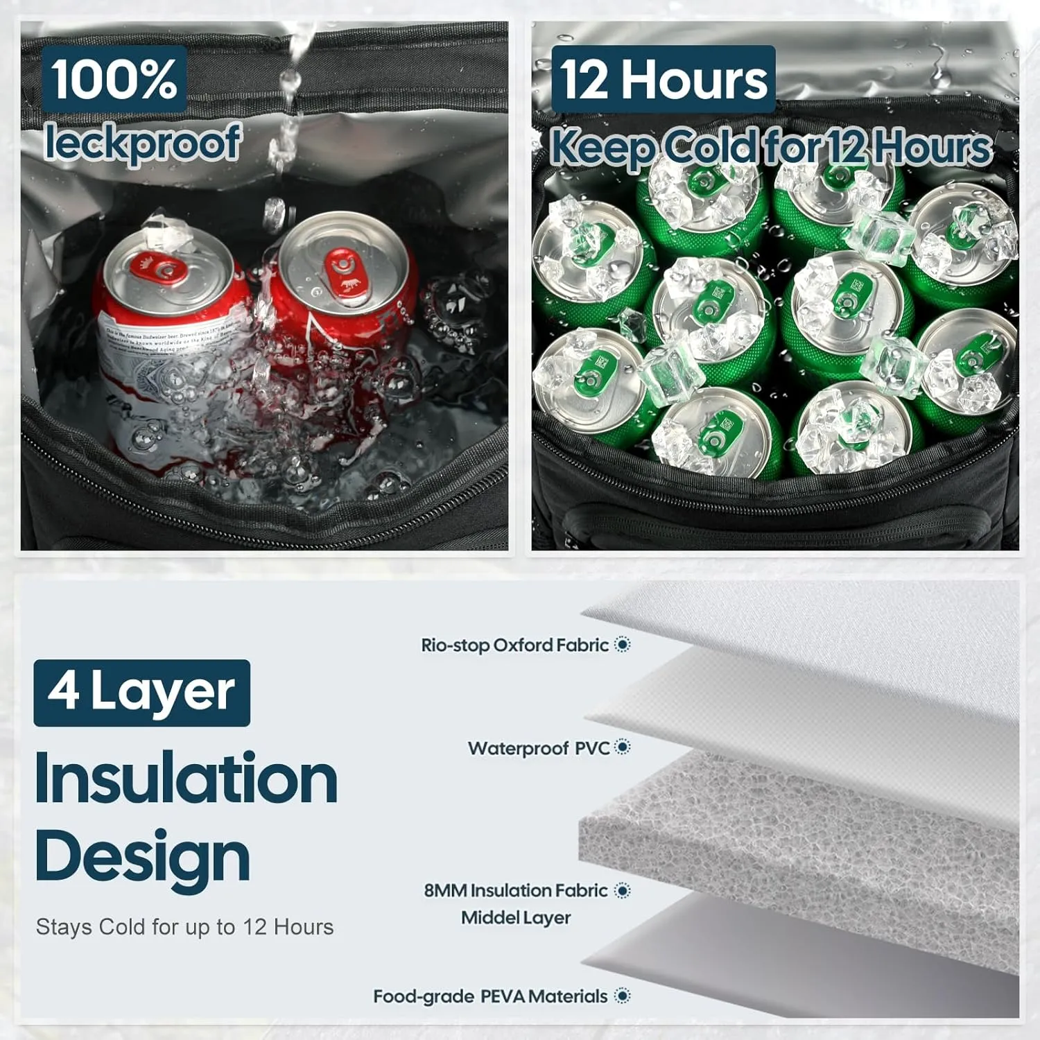 30/42 Cans Cooler Backpack, Waterproof Cooler Bag with Bottle Opener for Picnic, Camping, Beach, Hiking, Travel, and Shopping