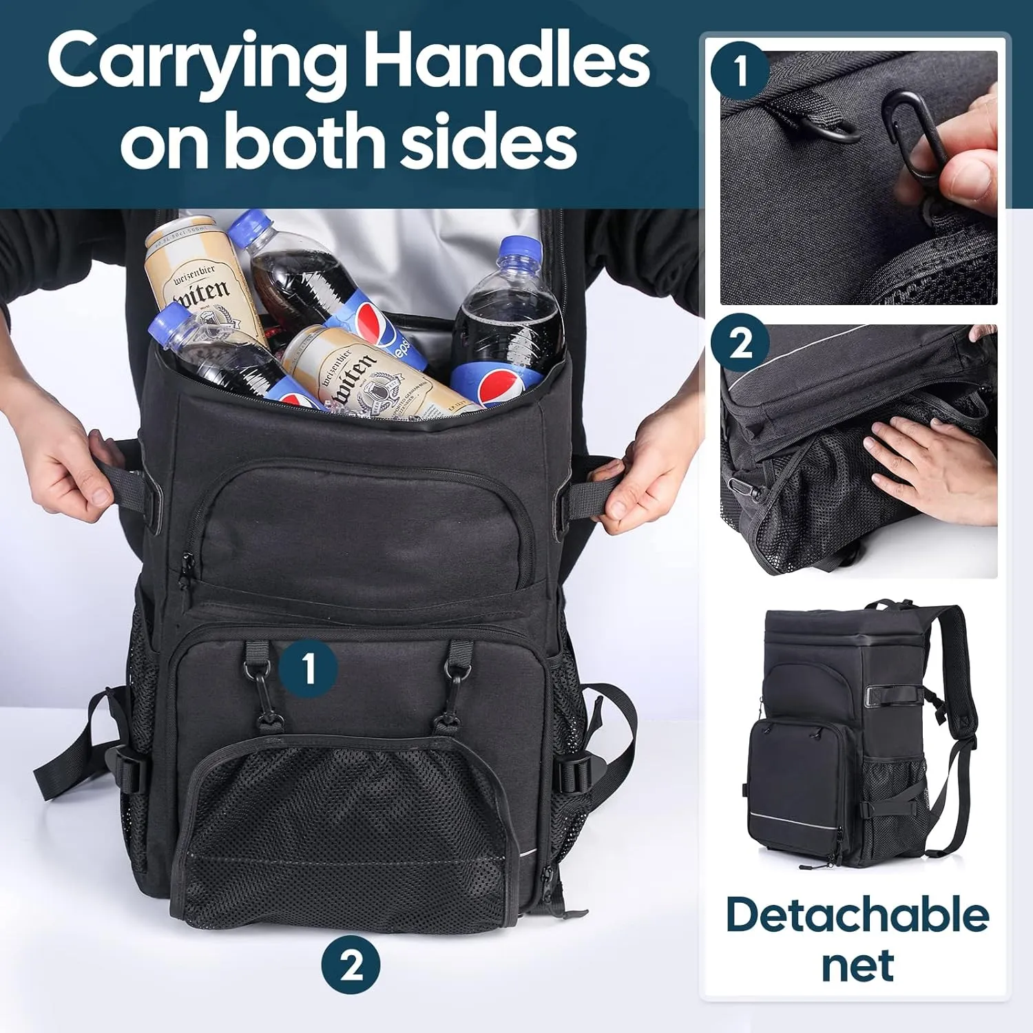 30/42 Cans Cooler Backpack, Waterproof Cooler Bag with Bottle Opener for Picnic, Camping, Beach, Hiking, Travel, and Shopping