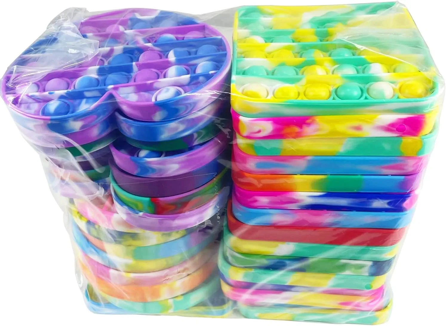30PCS Random Silicone Tie-dye Push pop Bubble Fidget Toy, Autism Special Needs Stress Reliever, Squeeze Sensory Tools to Relieve Emotional Stress for Kids Adults，Party Toys