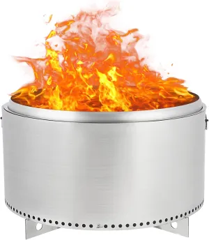 32" Smokeless Fire Pit with Air Switch, Wood Burning Portable Stainless Steel Outdoor Firepit with Removable Stand & Stove Hook, Ash Pan, for Camping Backyard Patio Picnic, H: 20 in, 52 lbs
