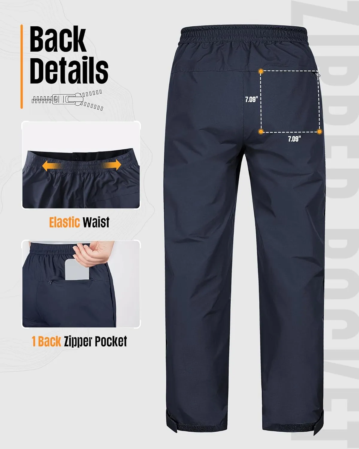 33,000ft Women's Full Zip Rain Pants Lightweight Rain Over Pants Windproof Outdoor Pants for Hiking Fishing Golf