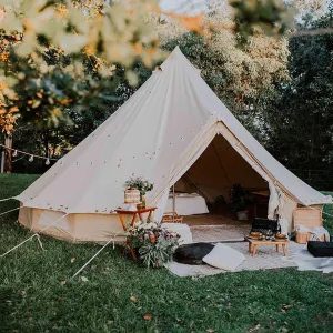 3/4/5/6M Bell Tent, 4 Seasons Waterproof Camping Tent with Stove Sockets, Family Outdoor Camping Tent for Carnival, Party, Music Festival, Picnic