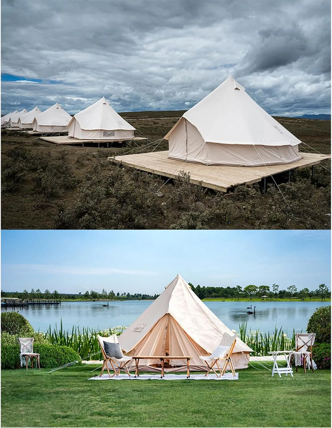 3/4/5/6M Bell Tent, 4 Seasons Waterproof Camping Tent with Stove Sockets, Family Outdoor Camping Tent for Carnival, Party, Music Festival, Picnic