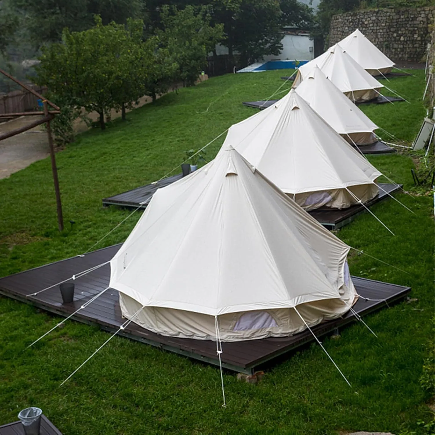 3/4/5/6M Bell Tent, 4 Seasons Waterproof Camping Tent with Stove Sockets, Family Outdoor Camping Tent for Carnival, Party, Music Festival, Picnic