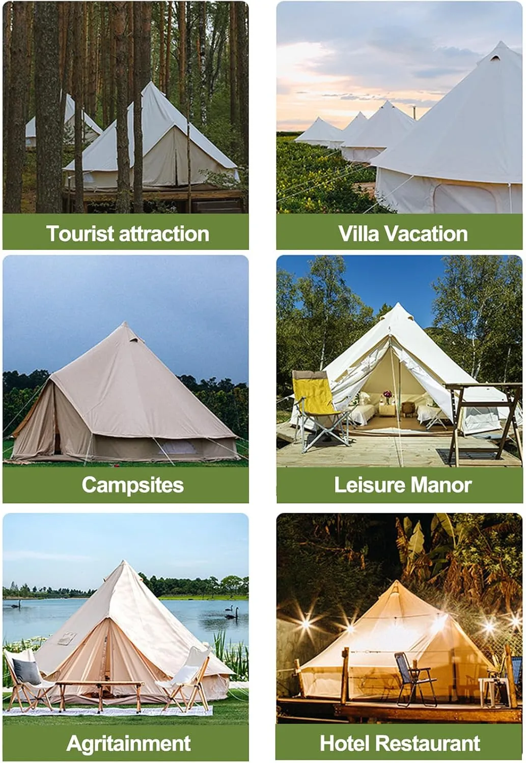 3/4/5/6M Bell Tent, 4 Seasons Waterproof Camping Tent with Stove Sockets, Family Outdoor Camping Tent for Carnival, Party, Music Festival, Picnic