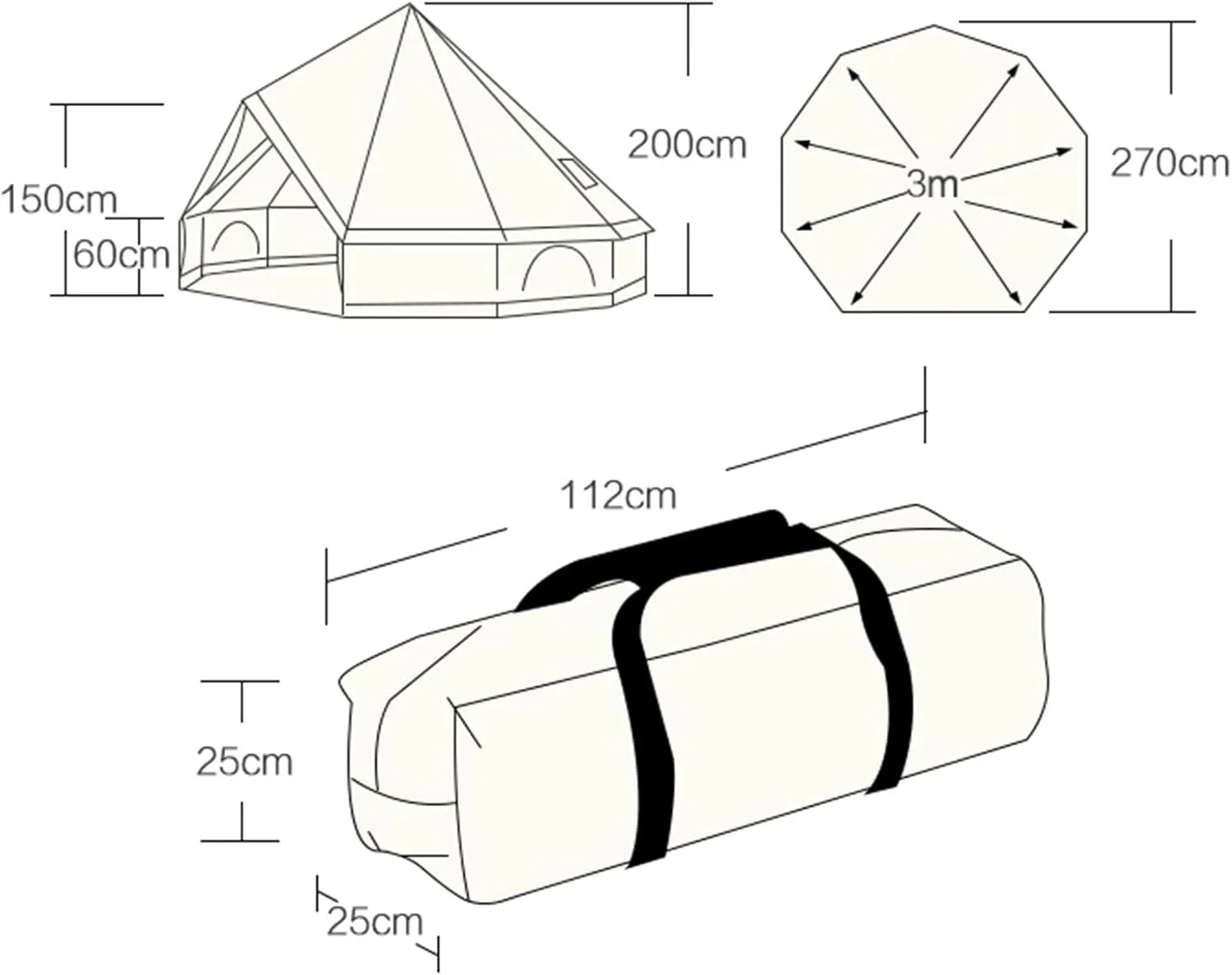 3/4/5/6M Bell Tent, 4 Seasons Waterproof Camping Tent with Stove Sockets, Family Outdoor Camping Tent for Carnival, Party, Music Festival, Picnic