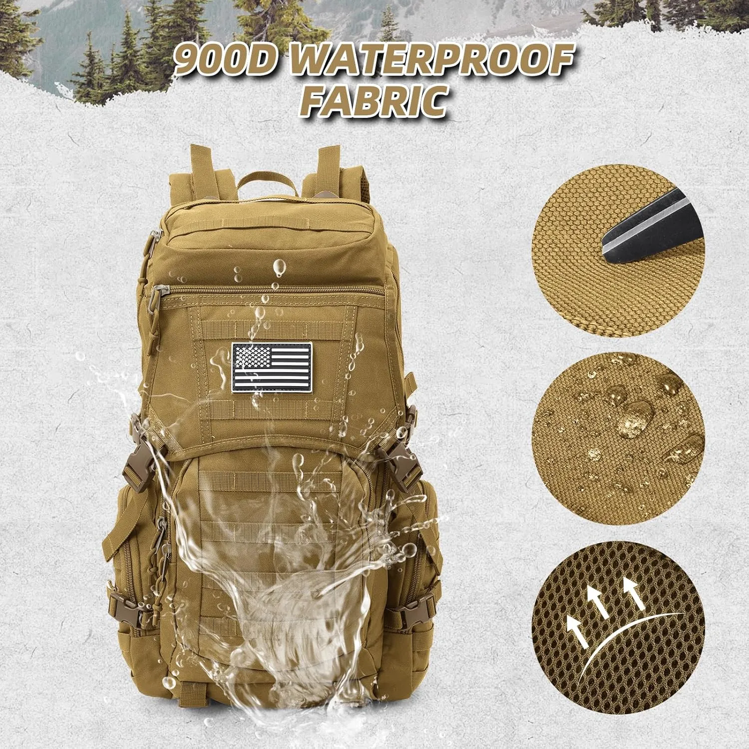 35L Military Tactical Backpack for Men, Water Resistant Assault Pack for Women, Khaki Molle Daypack 3 Day Bug Out Bag Rucksack for Trekking, Hunting, Camping, Survival, EDC