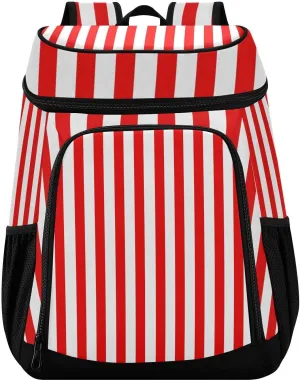 36 Cans Cooler Backpack Red White Stripes Insulated Backpack Cooler Bag Leakproof Lunch Backpacks for Beach Picnic Trip Hiking Camping